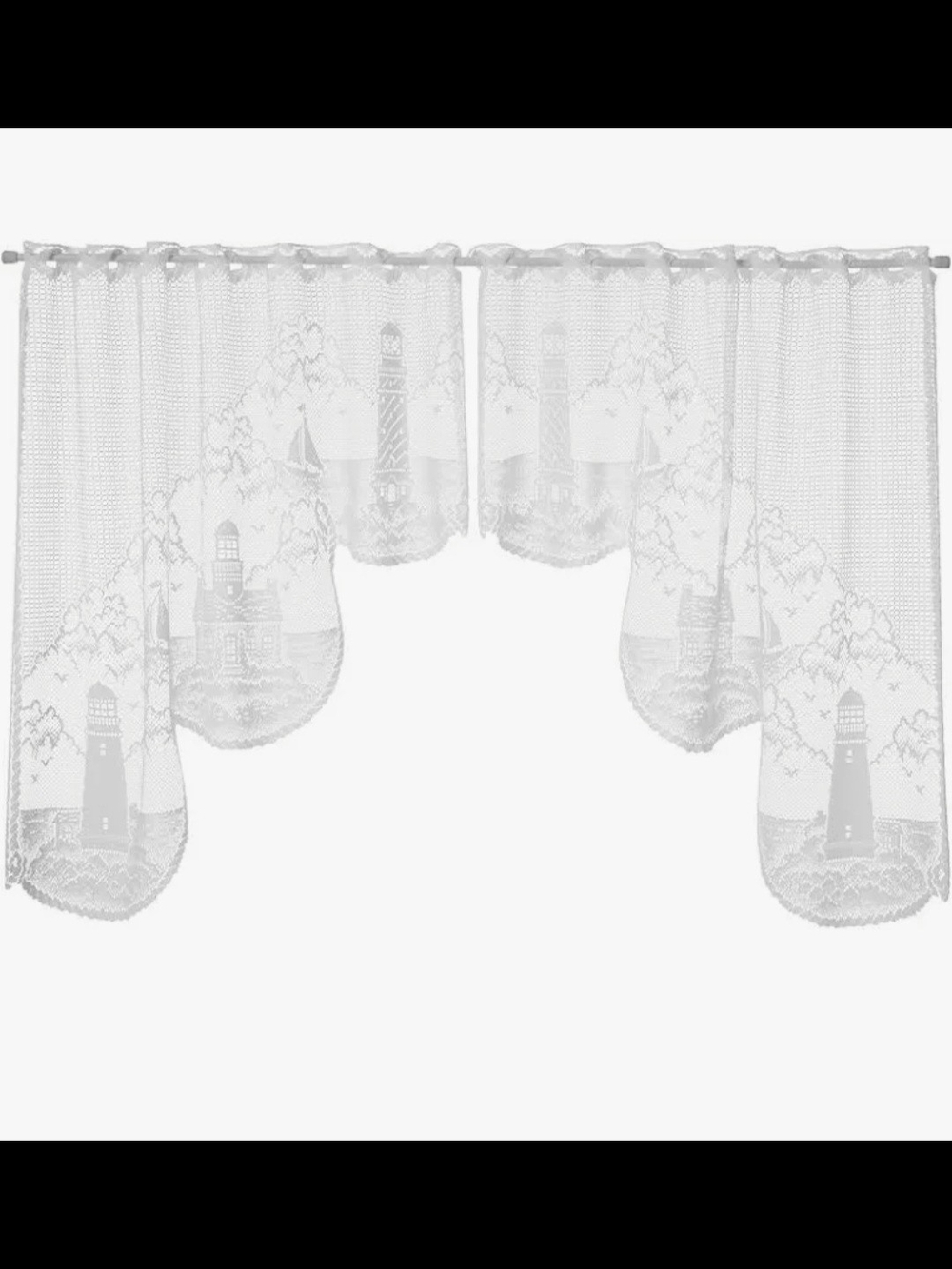 Heritage Lace Drop Tier Sheer White Lighthouse Curtains + Valance (3 PC)*